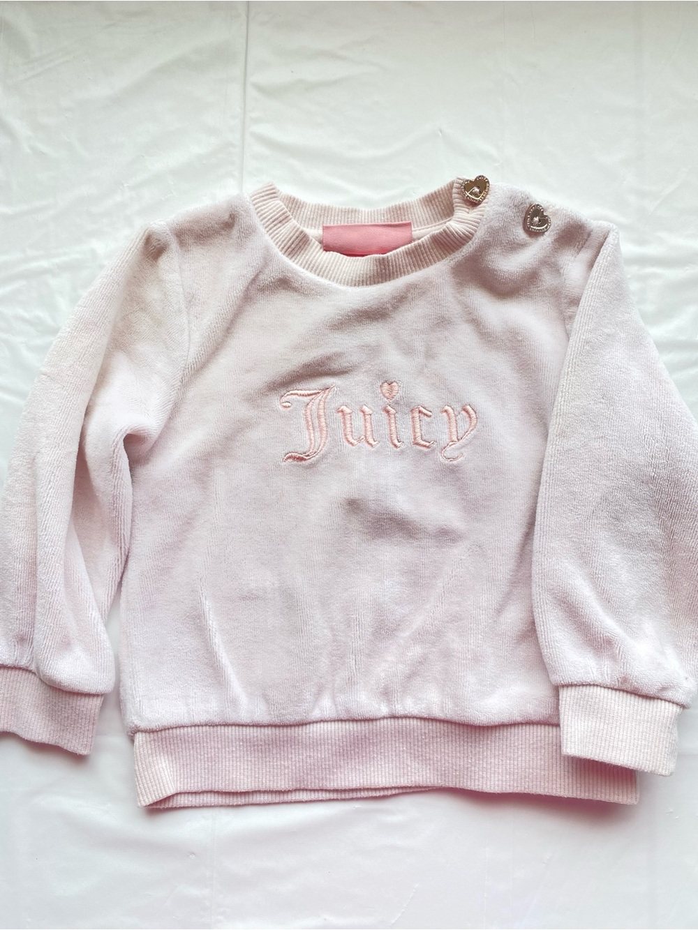 Juicy Couture Baby Girl Velour Sweatshirt Pink Rhinestone Heart Shoulder 12M